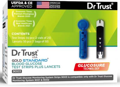 Dr Trust Gold Blood Glucose Test Strips Plus Lancets, 50 Strips