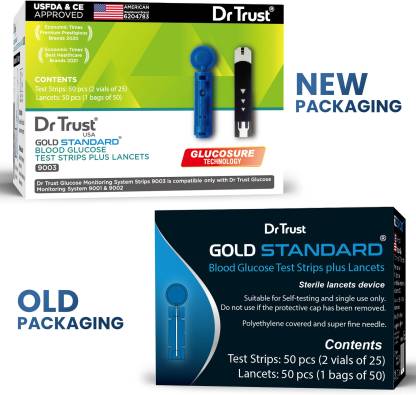 Dr Trust Gold Blood Glucose Test Strips Plus Lancets, 50 Strips