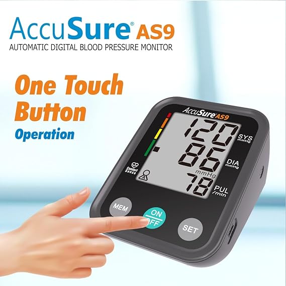 AccuSure Blood Pressure Monitor Fully Automatic Digital Large Display And Adjustable Arm-Cuff Comes With Micro USB Port