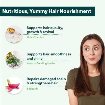 OZiva Biotin Hair Multivitamin Gummies | Keratin Builder | Iron and Vitamins B9, B6, D | Hair Fall Control | Raw Mango