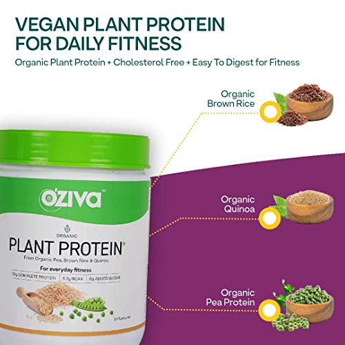 OZiva Organic Plant Protein | Pea Protein and Brown Rice | Vegan | Everyday Fitness | Unflavoured