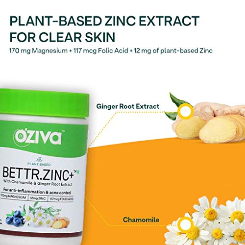 OZiva Bettr.Zinc | Plant Based Zinc | Magnesium and Ginger | Immunity | Acne Control