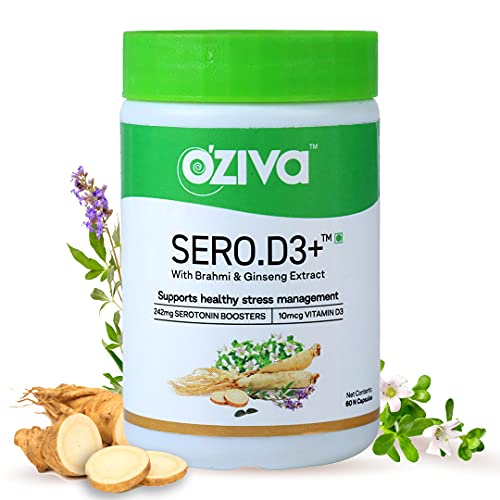 OZiva Sero.D3 | Serotonin Boosters | Vitamin D3 | Brahmi and Ginseng | Stress and Anxiety Relief