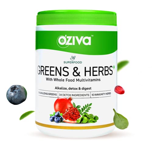 OZiva Superfood Greens and Herbs | Alkalising Herbs | Detox and Digestion | Better Metabolism