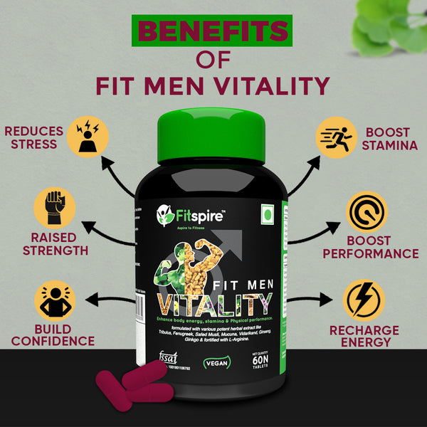 Fitspire Fit Men Vitality Tablets | L-Arginine | Fenugreek | Ashwagandha | Stamina and Performance