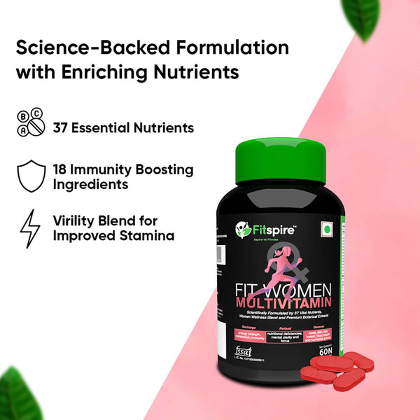 Fitspire Fit Women Multivitamin | 37 Vital Nutrients | Immunity | Hair | Skin and Digestion