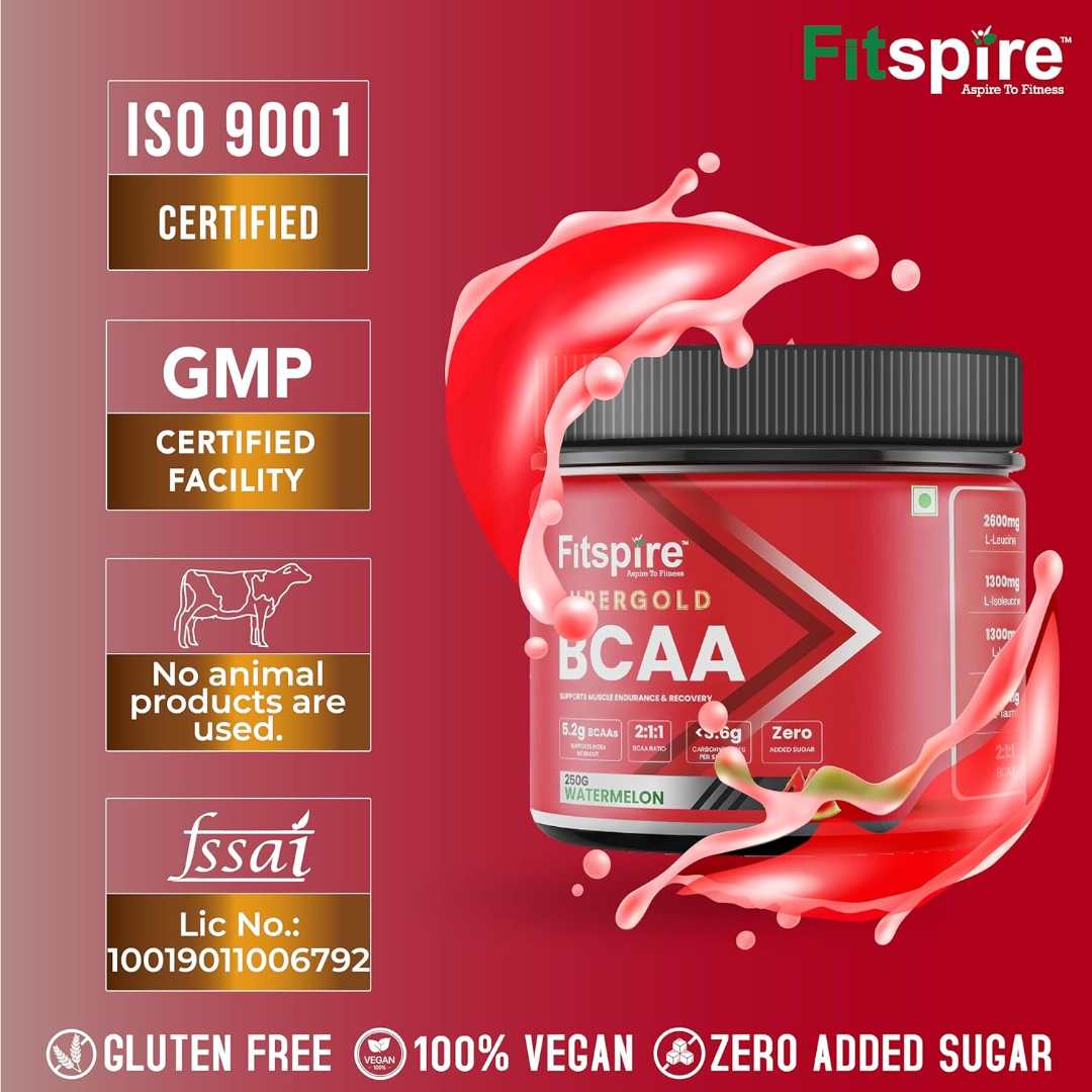 Fitspire Super Gold BCAA | Vegan Intra Workout | Muscle Recovery | Boosts Energy | Watermelon