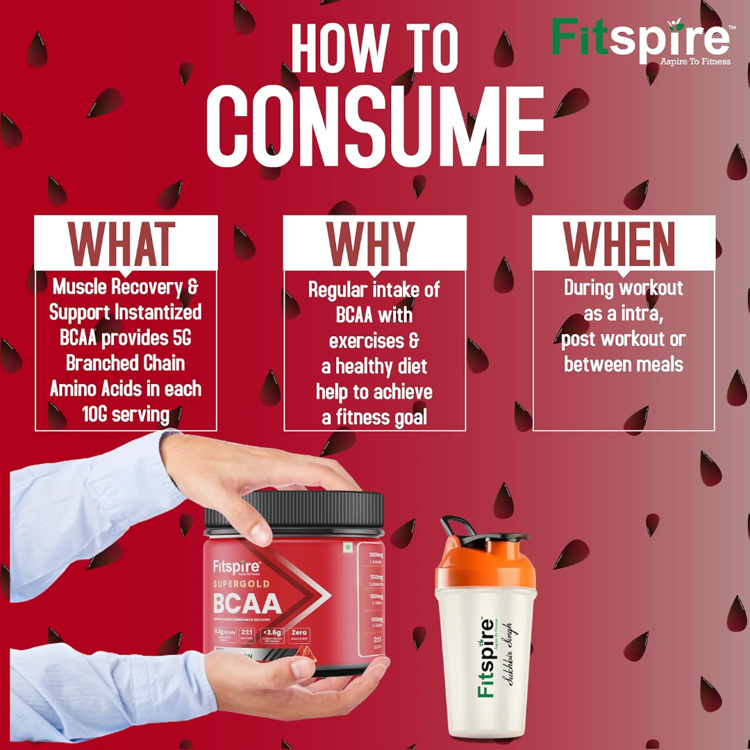 Fitspire Super Gold BCAA | Vegan Intra Workout | Muscle Recovery | Boosts Energy | Watermelon
