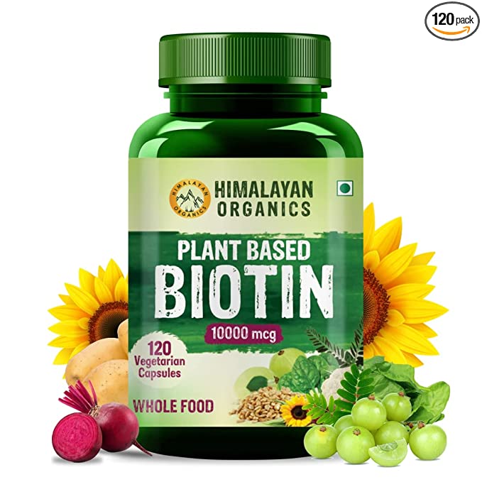 Himalayan Organics Plant Based Biotin 10000mcg | Hair Growth | Stronger Nails and Skin