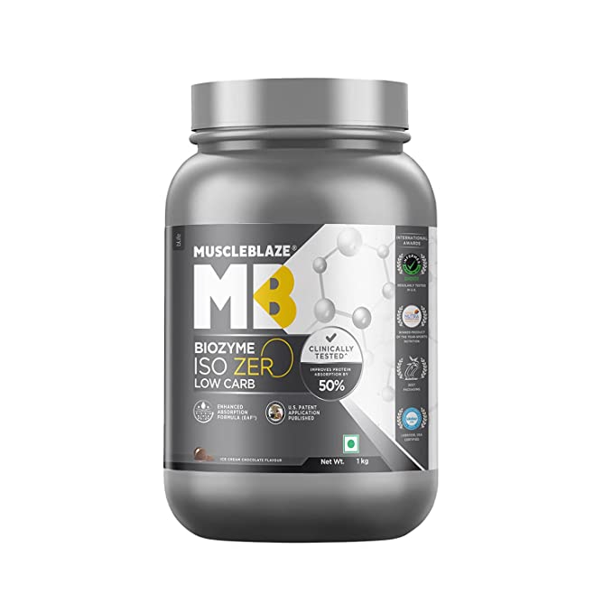 MuscleBlaze Biozyme Iso-Zero | Low Carb Whey Protein Isolate | 27g Protein | EAF | Chocolate