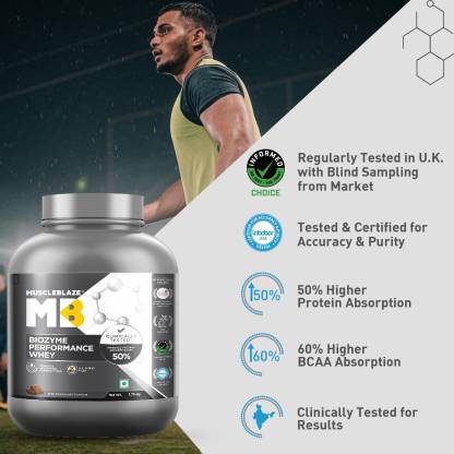 MuscleBlaze Biozyme Performance Whey | 25g Protein per 38.5g Scoop | 50%Higher Absorption | EAF | Rich Chocolate