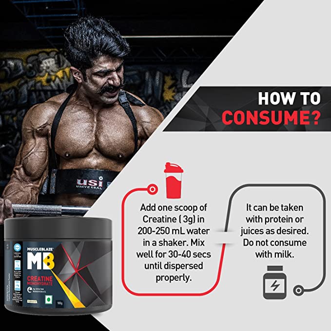 MuscleBlaze Creatine Monohydrate | 3g per Scoop | Labdoor USA Certified | Muscle Strength | Unflavoured