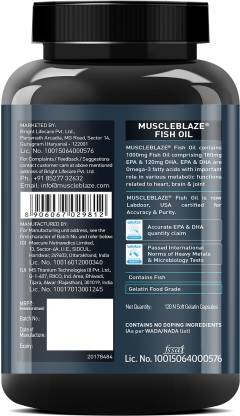 MuscleBlaze Omega 3 Fish Oil 1000mg | 180mg EPA and 120mg DHA | Labdoor USA Certified | Joint Health