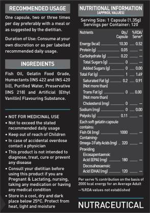 MuscleBlaze Omega 3 Fish Oil 1000mg | 180mg EPA and 120mg DHA | Labdoor USA Certified | Joint Health