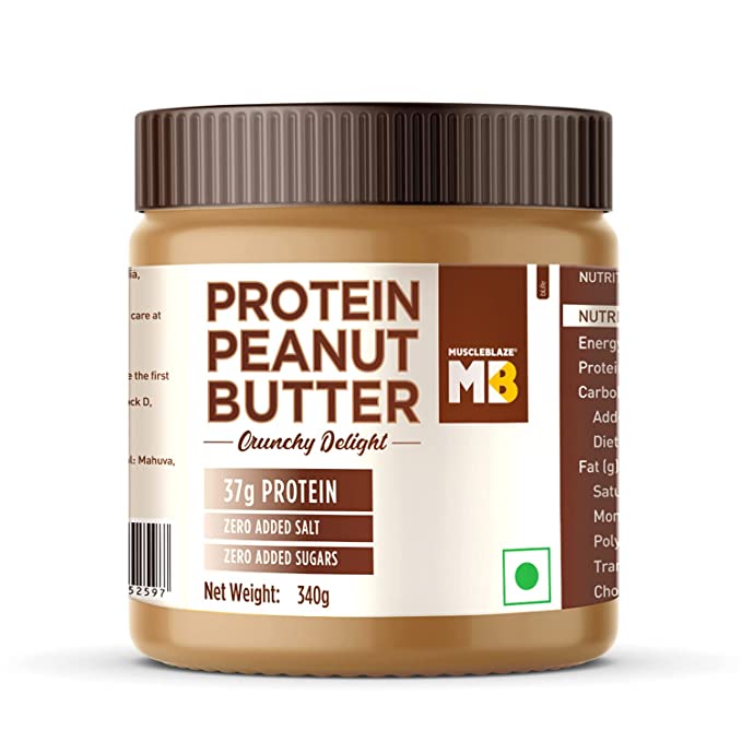 MuscleBlaze High Protein Natural Peanut Butter | 37g Protein | No Added Salt | Crunchy