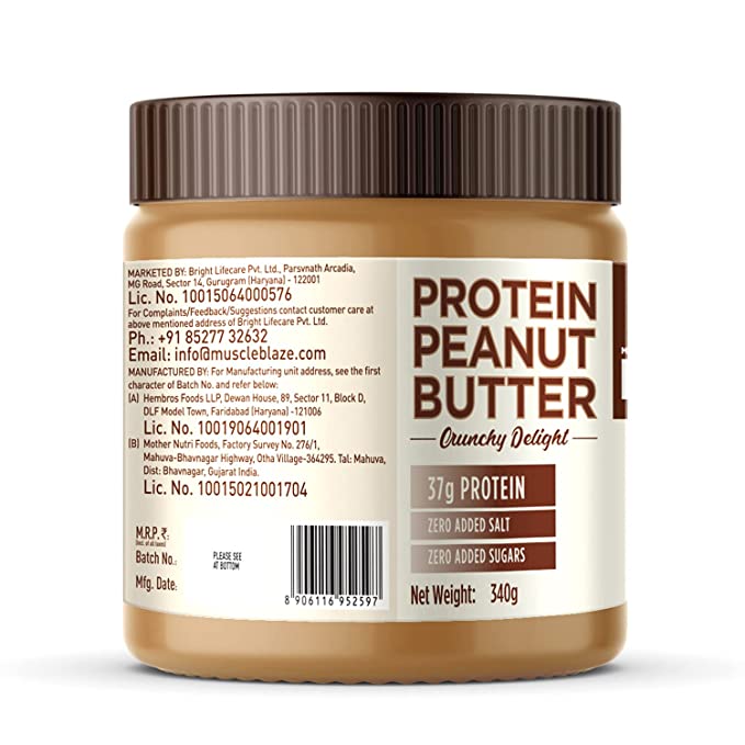 MuscleBlaze High Protein Natural Peanut Butter | 37g Protein | No Added Salt | Crunchy