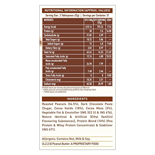 MuscleBlaze High Protein Peanut Butter | Whey Concentrate | 27g Protein | Dark Chocolate | Creamy