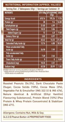 MuscleBlaze High Protein Peanut Butter | Pea and Whey Protein | 30g Protein | Dark Chocolate | Crunchy