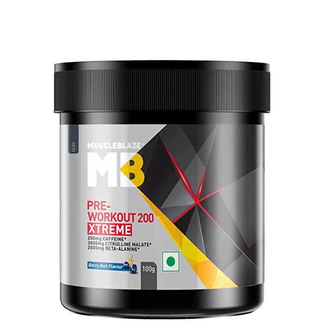 MuscleBlaze Pre-Workout 200 Xtreme | 200mg Caffeine | 2000mg Beta-Alanine | 3000mg Citrulline | Endurance