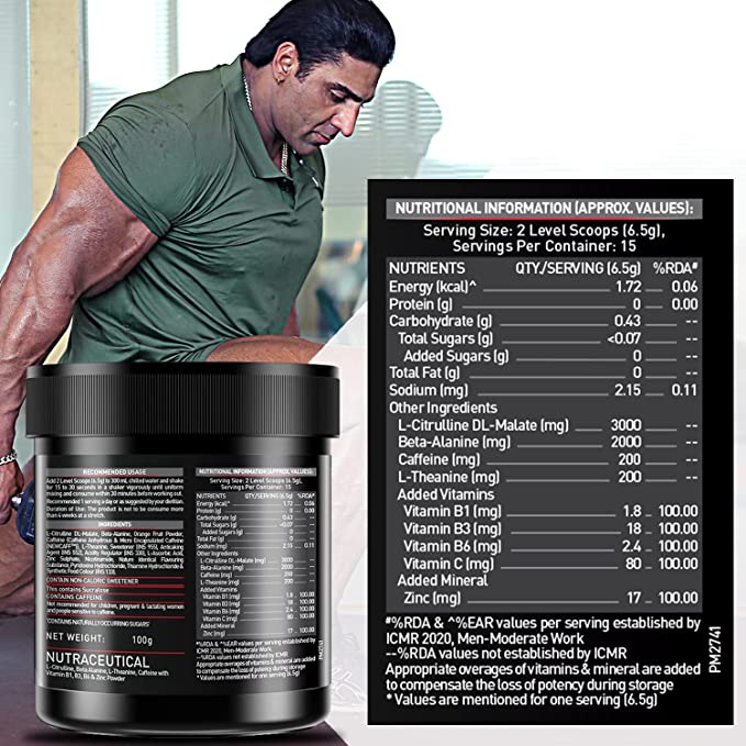 MuscleBlaze Pre-Workout 200 Xtreme | 200mg Caffeine | 2000mg Beta-Alanine | 3000mg Citrulline | Endurance