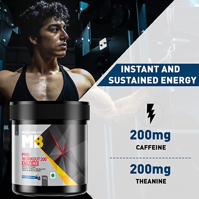 MuscleBlaze Pre-Workout 200 Xtreme | 200mg Caffeine | 2000mg Beta-Alanine | 3000mg Citrulline | Endurance