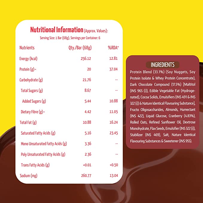 MuscleBlaze Protein Bar | 22g Protein | Zero Added Sugar | Gluten-Free