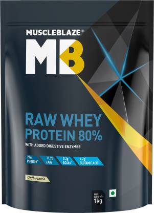 MuscleBlaze Raw Whey Protein Concentrate 80%| Added Digestive Enzymes | Unflavoured