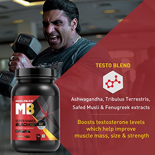 MuscleBlaze Super Gainer Black | EGF | Appetite and Testo Blend | Muscle Mass Gain | Chocolate