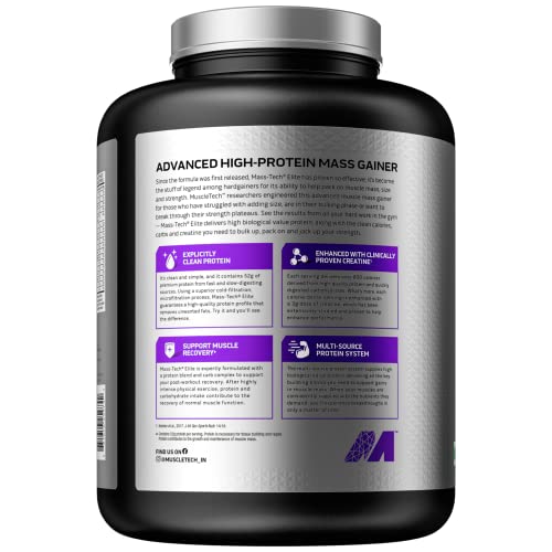 MuscleTech Mass Tech Elite | High Protein Mass Gainer | Creatine | Strength Gain | Vanilla