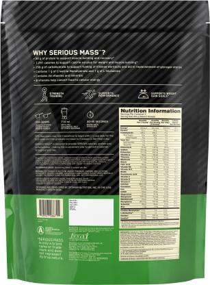 ON Serious Mass Weight Gainer | High Protein | 23 Vitamins and Minerals | Glutamine and 3g Creatine | Chocolate