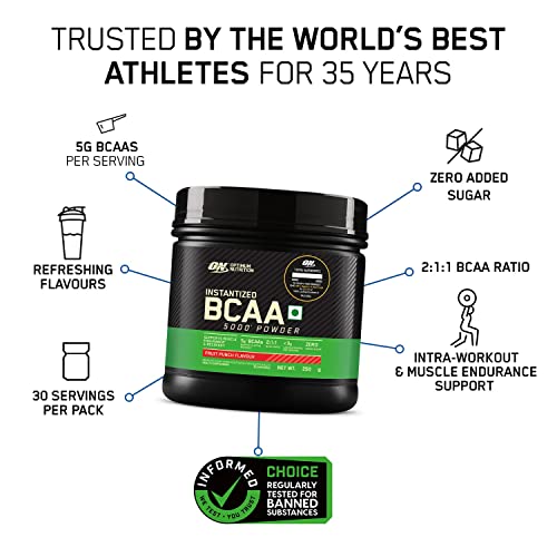 ON BCAA | 5g BCAAs in 2:1:1 Ratio | Informed Choice Certified | Muscle Recovery and Endurance | Fruit Punch