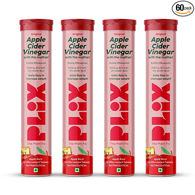 PLIX Apple Cider Vinegar Effervescent | With Mother | Vitamin B6 and B12 | Weight Loss | Apple