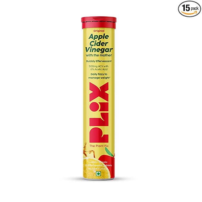 PLIX Apple Cider Vinegar Effervescent | With Mother | Vitamin B6 and B12 | Lemon Masala