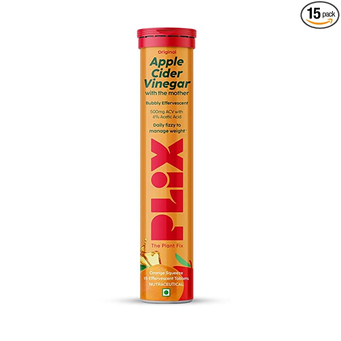 PLIX Apple Cider Vinegar Effervescent | Vitamin B12 | Orange