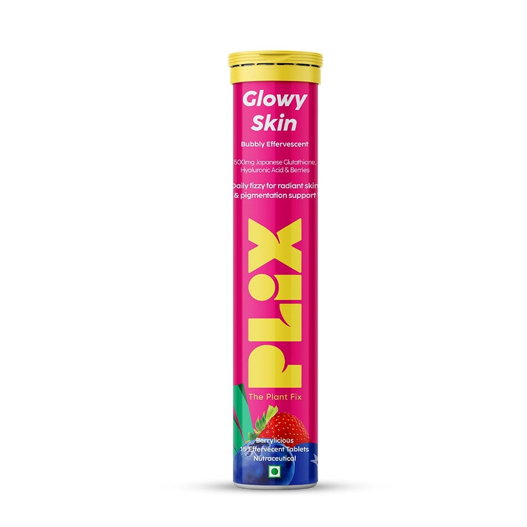 PLIX Glutathione Skin Glow Effervescent | 500mg | Vitamin E | Fades Dark Spots | Strawberry