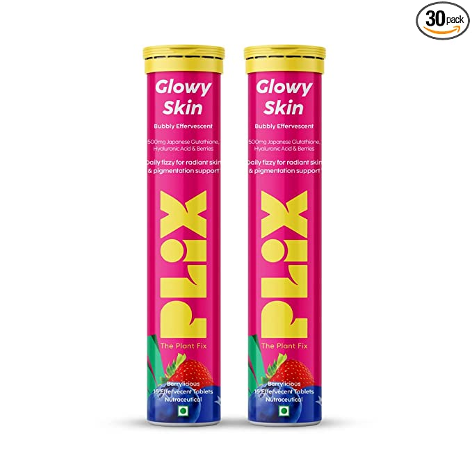PLIX Glutathione Skin Glow Effervescent | 500mg | Collagen Support | Youthful Skin | Strawberry