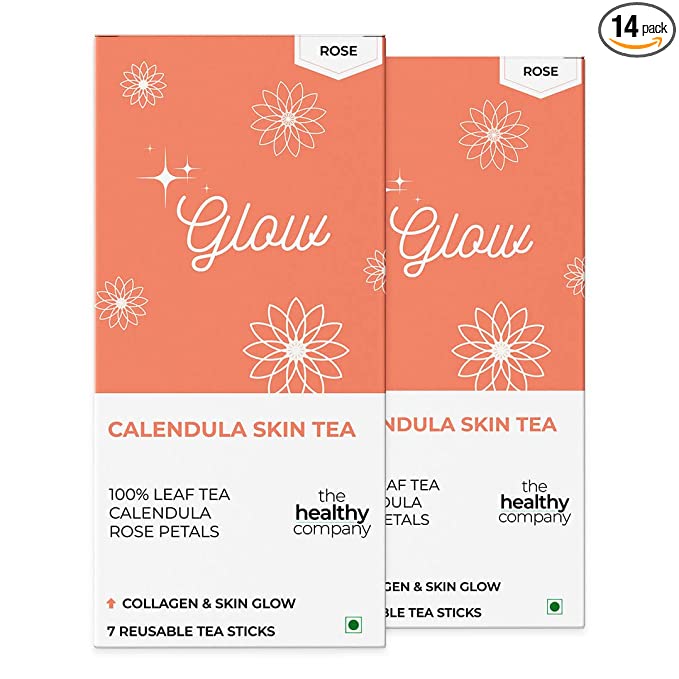 The Healthy Company Glow Skincare Tea | Rose and Calendula | Collagen Boost | 42 Servings