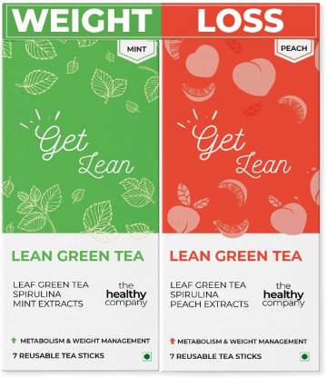The Healthy Company Lean Green Tea | Spirulina | Mint Peach | Fat Loss | Reusable Sticks
