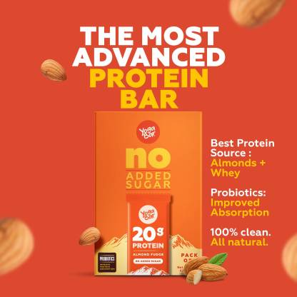 YogaBar 20g Whey Protein Bar | Omega-3 | No Added Sugar | Almond Fudge
