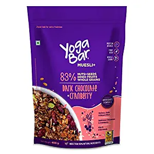 YogaBar Wholegrain Dark Chocolate Cranberry Muesli | High Antioxidant | Breakfast Cereal