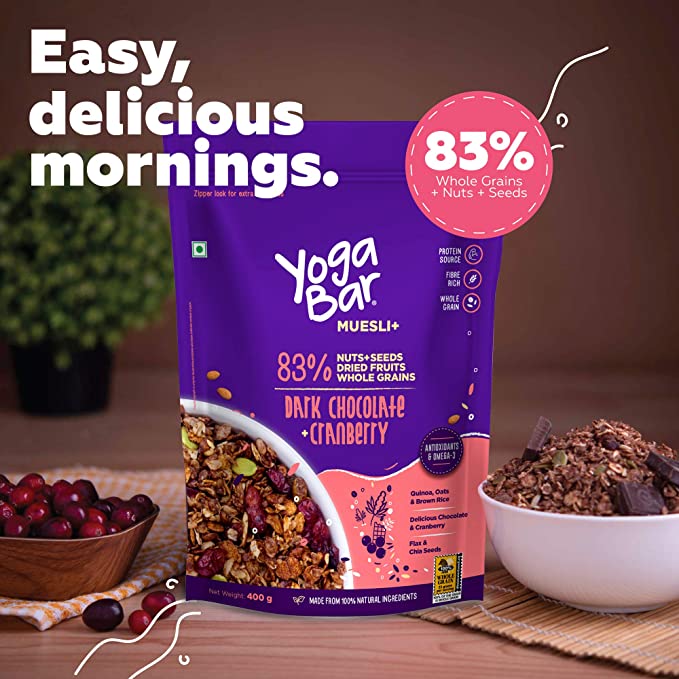 YogaBar Wholegrain Dark Chocolate Cranberry Muesli | High Antioxidant | Breakfast Cereal