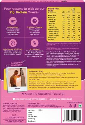 YogaBar 21g Protein Muesli | Whey Protein Isolate | Almonds | Probiotics | Choco Almond Cranberry