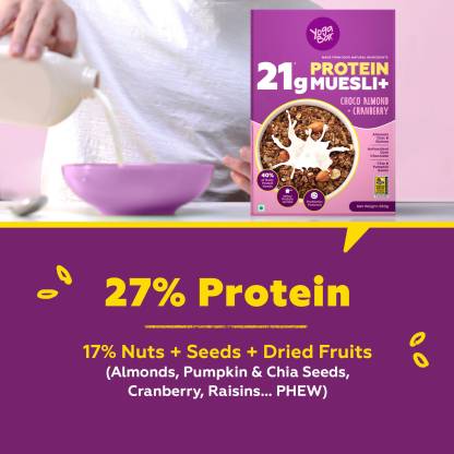 YogaBar 21g Protein Muesli | Whey Protein Isolate | Probiotics | Choco Almond Cranberry