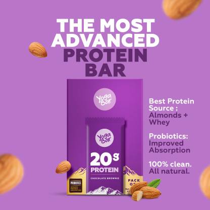 YogaBar 20g Protein Bar | Whey Protein | Omega-3 | 10g Fibre | Gluten-Free | Chocolate Brownie