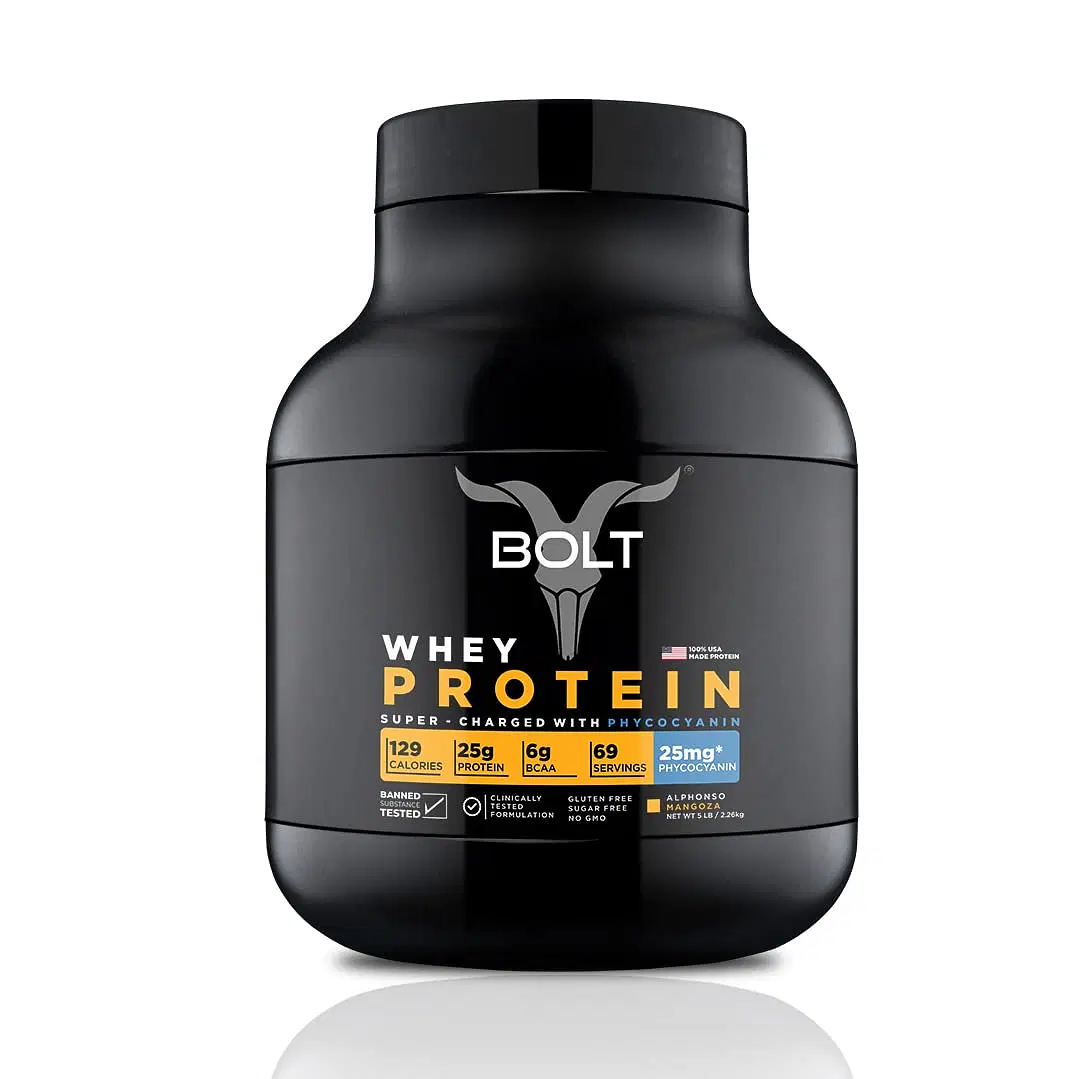 Bolt 100% USA Made Whey Protein | Phycocyanin | Quick Muscle Recovery | Vegetarian | Multiple Flavours