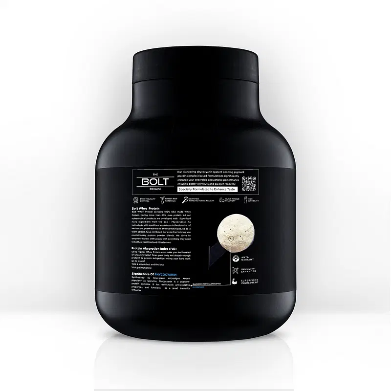 Bolt 100% USA Made Whey Protein | Phycocyanin | Quick Muscle Recovery | Vegetarian | Multiple Flavours