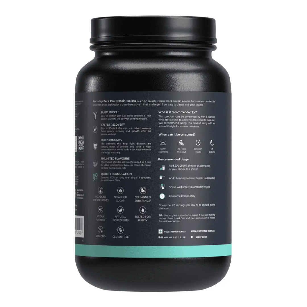 Nutrabay Pure Pea Protein Isolate | 25.3g Protein | 5g BCAA | Vegan Plant Protein | Unflavoured