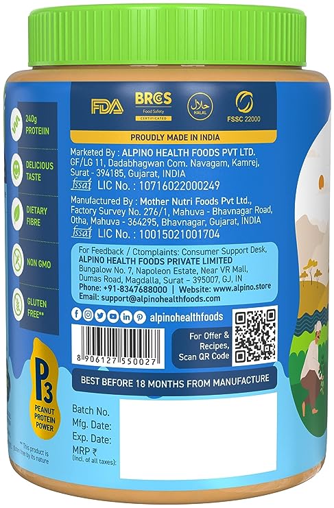 Alpino Classic Peanut Butter | 24g Protein | 90% Roasted Peanuts | Vegan | Smooth