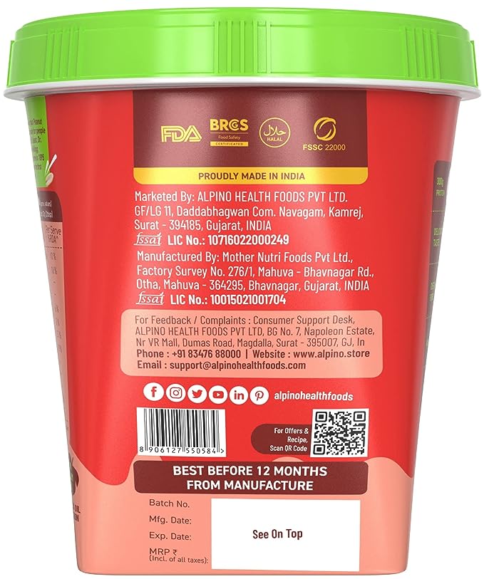 Alpino High Protein Dark Chocolate Peanut Butter | 30g Vegan Protein | Plant Based | No Added Whey | Smooth