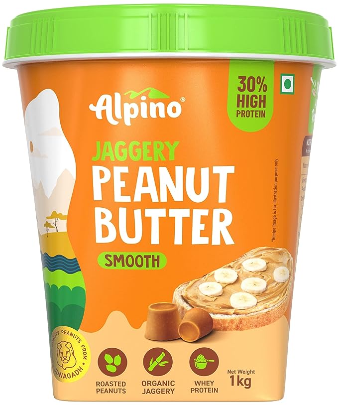 Alpino High Protein Jaggery Peanut Butter | 30g Protein | Organic Jaggery | Whey and Pea Protein | Smooth